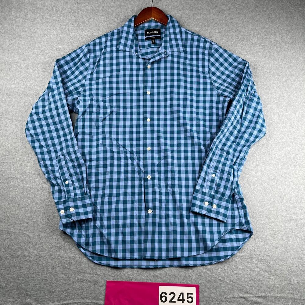Bonobos Tailored Fit Shirt Blue Check Casual Button Up Long Sleeve Mens XL Long